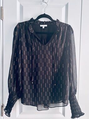 Women’s Black Sheer Blouse with Metallic Gold Accents